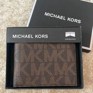 Brand New Michael Kors Jet Set Men’s Slim Billfold Brown & Black Logo Wallet